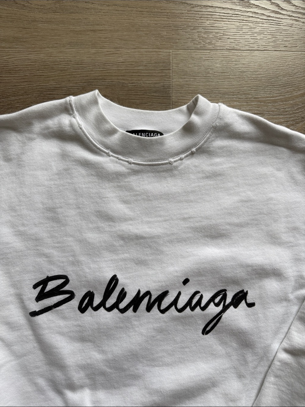 Balenciaga White Crewneck with Black Script Logo - Picture 2 of 7